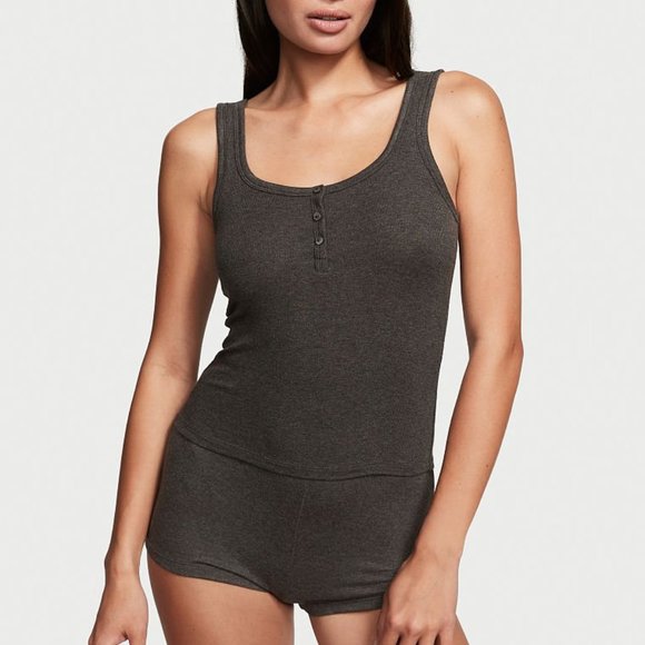 Victoria's Secret Other - VS XS Ribbed Modal Henley Tank Short Set Pink Pajama PJs P.J. Comfortable! NWT